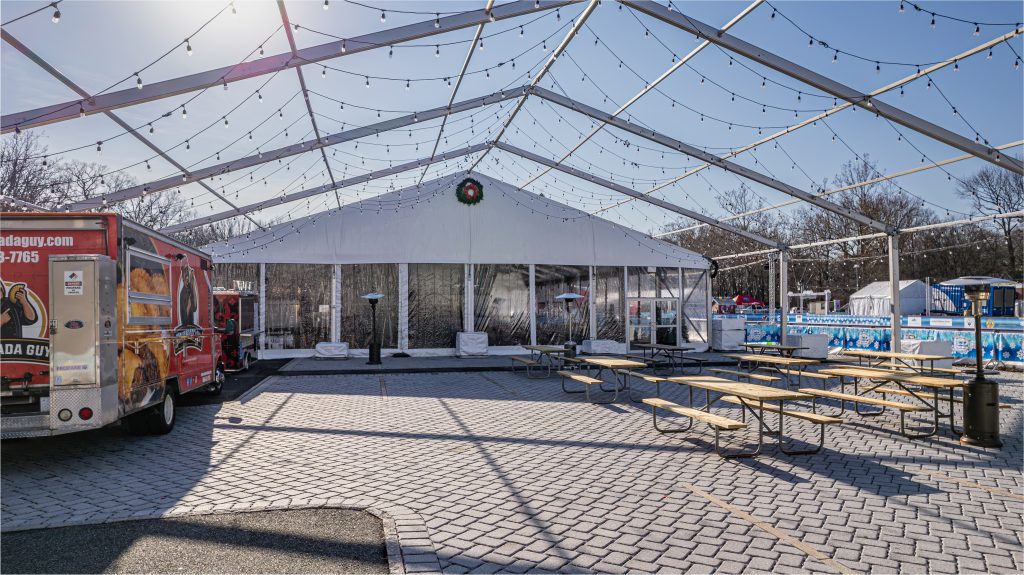 Event Tent Rental Safety: How We Prepare Tents for Wind, Rain & Extreme Weather Conditions Tent Rental Event Construction for Food Truck, Winter Wonderland Event