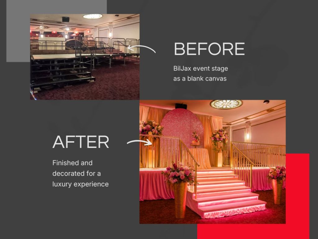 Event Rentals with Purpose: Three Generations of Expertise Turning Spaces into Experiences BilJax Event Stage Before and After